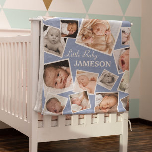 Personlig 17 Baby fotokollage Blå Fleecefilt