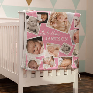 Personlig 17 Baby fotokollage   ROSA Fleecefilt