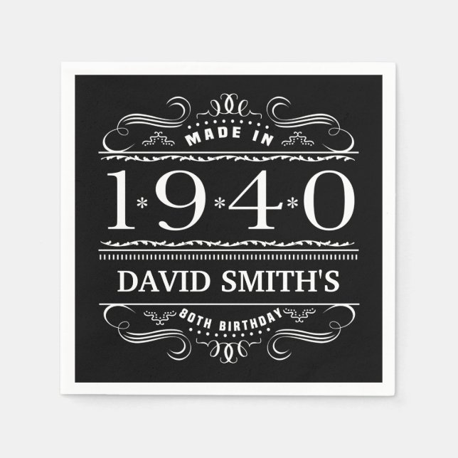 Personlig 1940 80 Födelsedag Pappersservett (Framsidan)