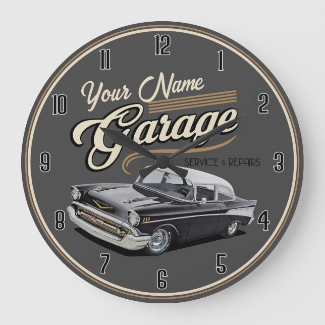 Personlig 1950's Garage Large Clock Stor Klocka (Framsida)
