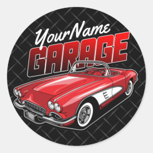 Personlig 1961 C1 Red Classic Sports Car Garag Runt Klistermärke