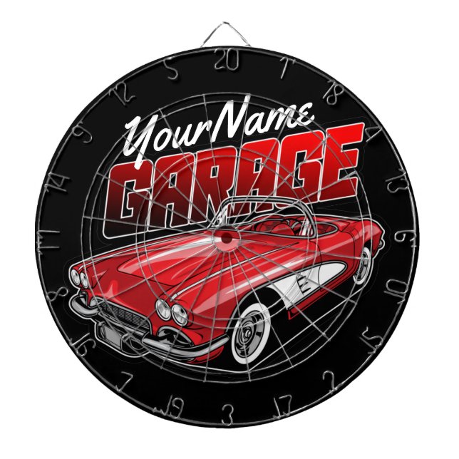Personlig 1961 C1 Red Classic Sports Car Garage Darttavla (Framsidan)