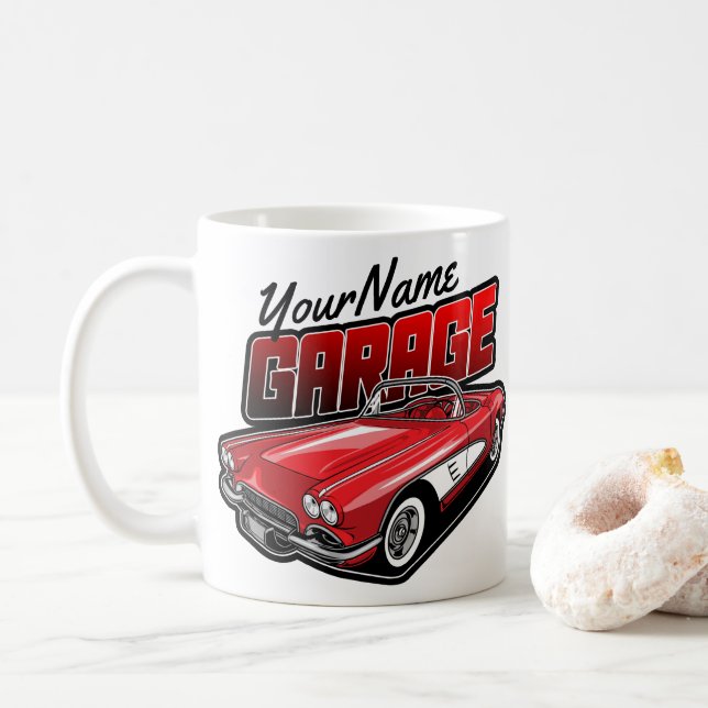 Personlig 1961 C1 Red Classic Sports Car Garage Kaffemugg (Med munk)