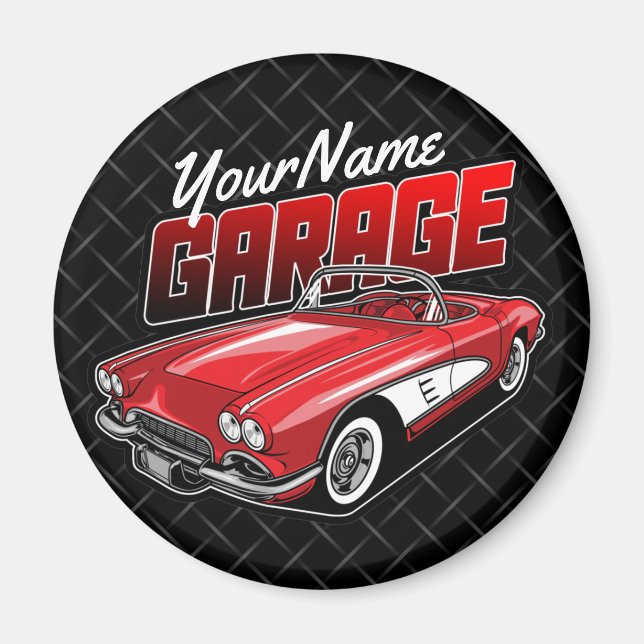 Personlig 1961 C1 Red Classic Sports Car Garage Magnet (Framsidan)