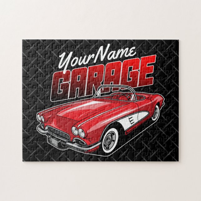 Personlig 1961 C1 Red Classic Sports Car Garage Pussel (Horisontell)