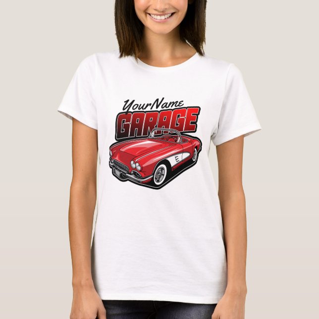Personlig 1961 C1 Red Classic Sports Car Garage T Shirt (Framsida)