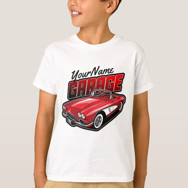 Personlig 1961 C1 Red Classic Sports Car Garage T Shirt (Framsida)