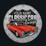 Personlig 1966 Car Garage för konvertibla klassisk Darttavla<br><div class="desc">Personlig 1966 Red Classic Muscle Car Garage Design - Innehåller en konvertibel get för ljusröd Hett - Anpassa med ditt namn och Anpassningsbar Text!</div>