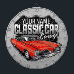 Personlig 1966 Car Garage för konvertibla klassisk Darttavla<br><div class="desc">Personlig 1966 Red Classic Muscle Car Garage Design - Innehåller en konvertibel get för ljusröd Hett - Anpassa med ditt namn och Anpassningsbar Text!</div>