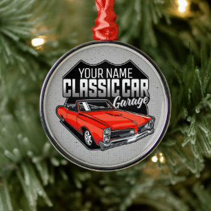 Personlig 1966 Car Garage för konvertibla klassisk Julgransprydnad Metall