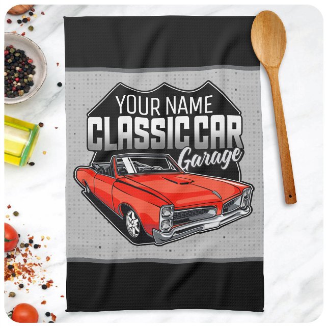 Personlig 1966 Car Garage för konvertibla klassisk Kökshandduk (Skapare uppladdad)
