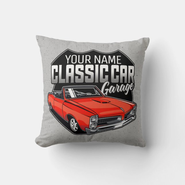 Personlig 1966 Car Garage för konvertibla klassisk Kudde (Framsida)