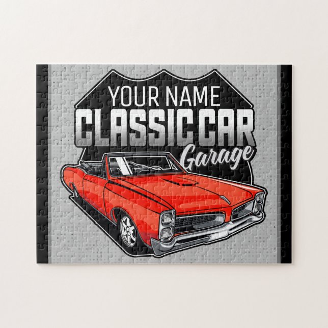 Personlig 1966 Car Garage för konvertibla klassisk Pussel (Horisontell)
