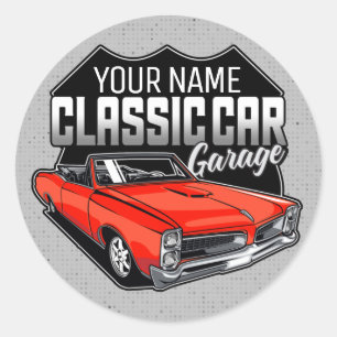 Personlig 1966 Car Garage för konvertibla klassisk Runt Klistermärke