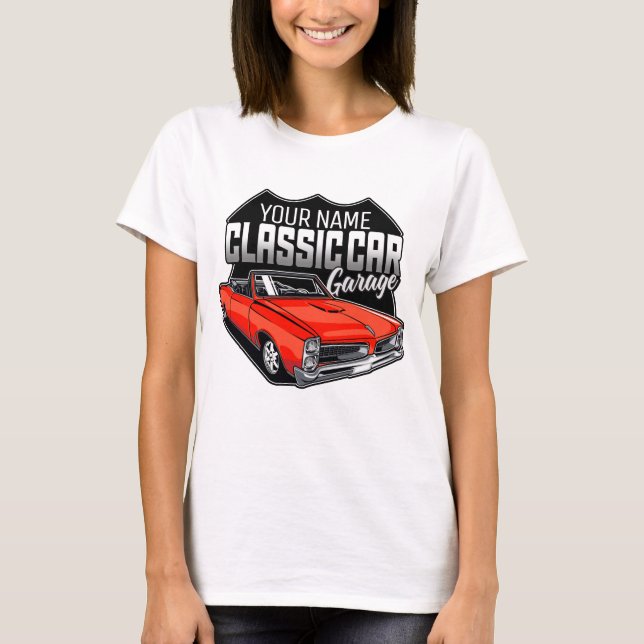 Personlig 1966 GTO Classic Car Garage T Shirt (Framsida)