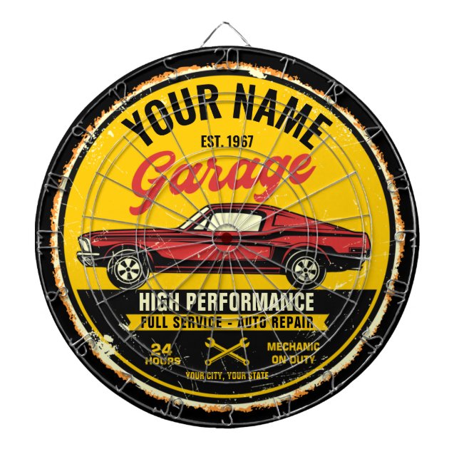 Personlig 1967 Fastback Red Classic Car Garage Darttavla (Framsidan)