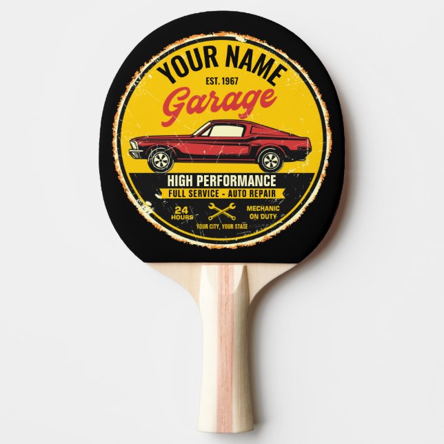 Personlig 1967 Fastback Red Classic Car Garage  Pingisracket (Framsidan)