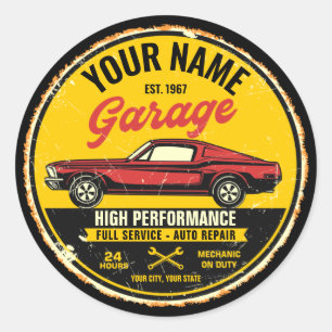 Personlig 1967 Fastback Red Classic Car Garage Runt Klistermärke