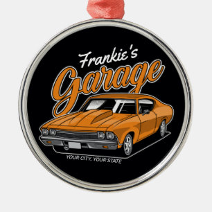 Personlig 1968 396 Klassiskt bilgarage Julgransprydnad Metall