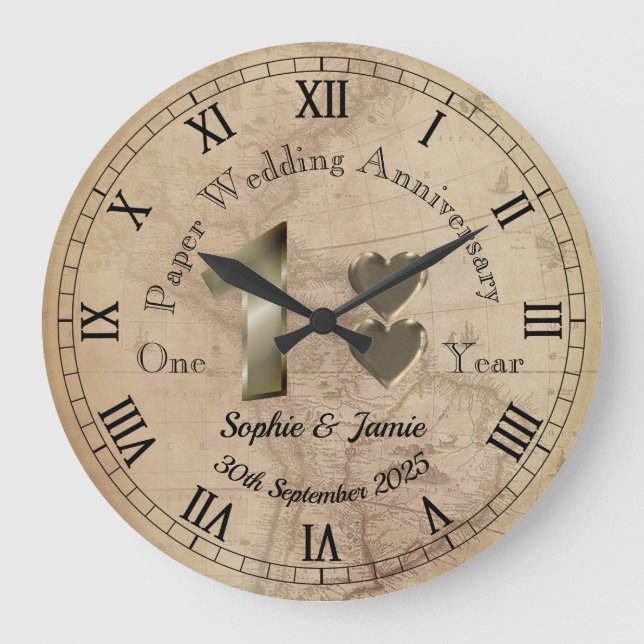 Personlig 1:a Bröllop-årsdagen Gift Clock Stor Klocka (Framsida)