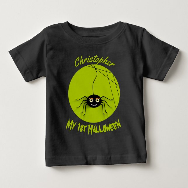 Personlig 1:a Halloween Kuslig Spindel T Shirt (Framsida)