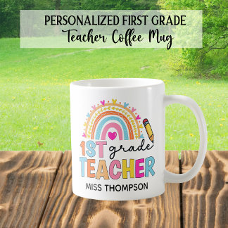 Personlig 1:a Klass Rainbow Teacher Coffee Mugg