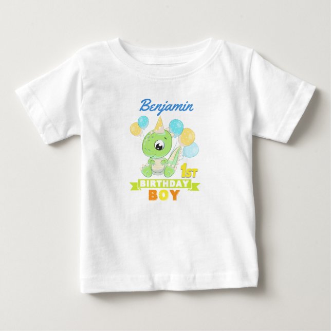 Personlig 1: Grönt på födelsedagen Dinosaur T Shirt (Framsida)