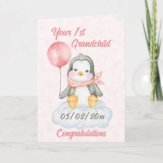 Personlig 1st Grandchild baby Penguin Kort (Framsida)