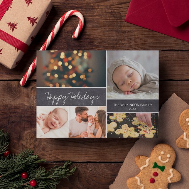 Personlig 2019 Glad helg Fotojul Vykort (Happy Holidays customizable photo collage family postcard. Edit the photos, message and address.)