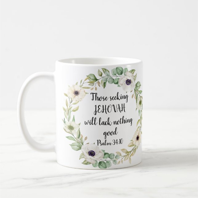 Personlig 2022 JW-årstext Psalm 34:10 Kaffemugg (Vänster)