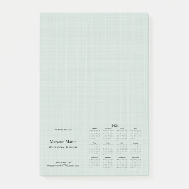 Personlig 2024 Grönt för månadskalender Linen Post-it Block (Framsida)