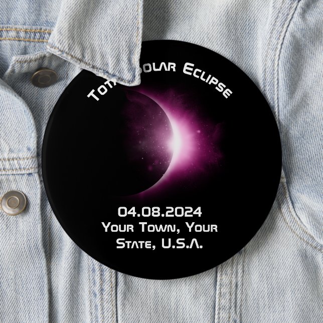 Personlig 2024 Solar Eclipse Pin Back Souvenir Knapp (In Situ)