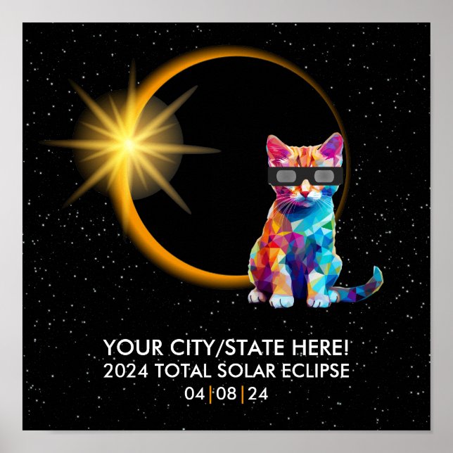 Personlig 2024 Solar Eclipse Souvenir Funny Cat Poster (Framsidan)