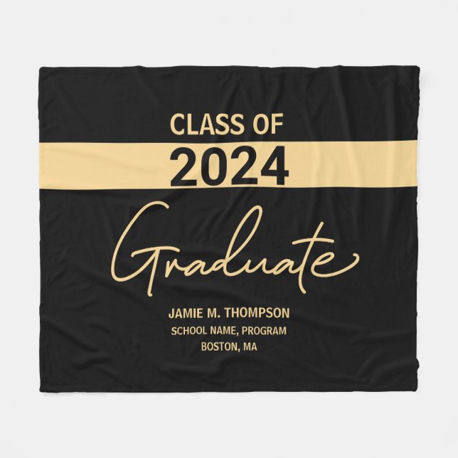 Personlig 2024 Svarta Guld Studenten Fleecefilt (Framsidan (Horisontell))