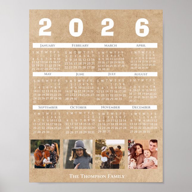 Personlig 2026-kalender familjefoto collage poster (Framsidan)