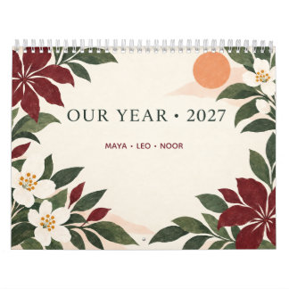 Personlig 2027 Botanisk Familjeväggkalender Kalender