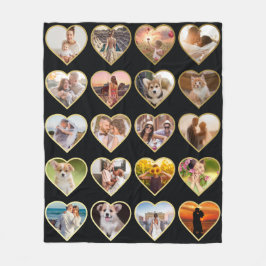 Personlig 20 Golden Heart Photo Collage Fleecefilt