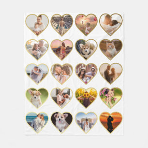 Personlig 20 Golden Heart Photo Collage Fleecefilt