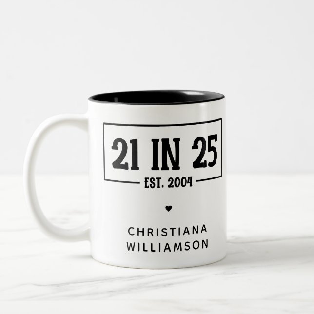 Personlig 21:a födelsedag 21 IN 25 st 2004 Två-Tonad Mugg (Vänster)