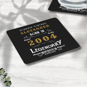 Personlig 21:a födelsedag Born 2004 Vintage Black Underlägg Papper Kvadrat