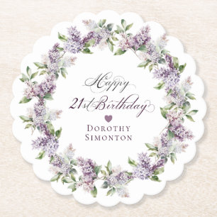 Personlig 21:a födelsedag Lila Lilac Flower Underlägg Papper