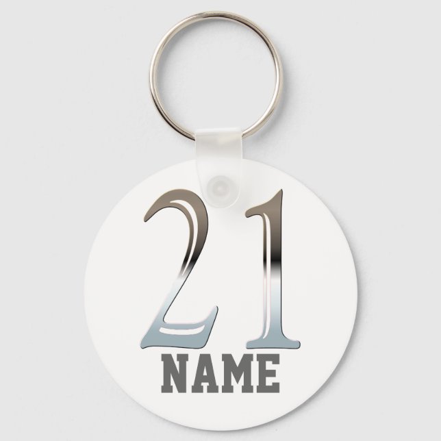 Personlig 21:a födelsedag Silver | Nummer 21 Nyckelring (Framsida)