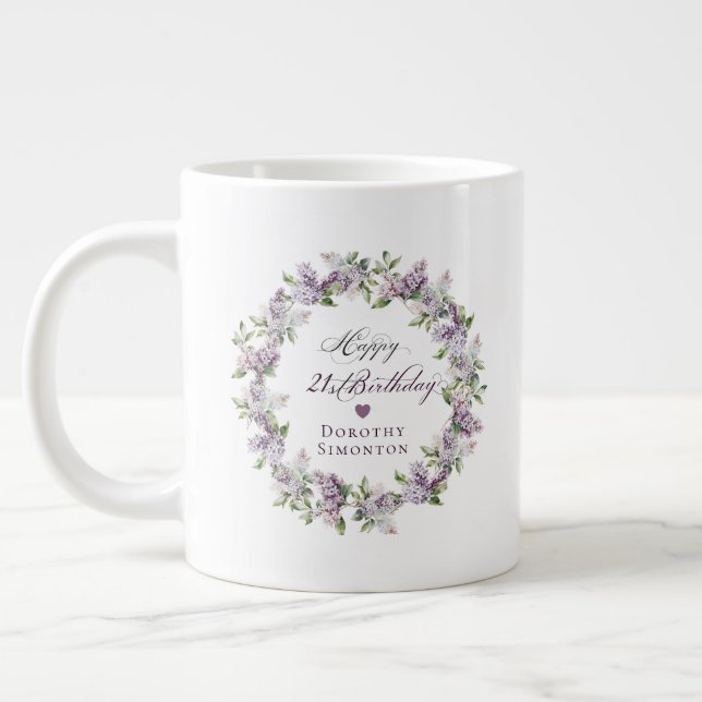 Personlig 21:a födelsedagsgåva Lila Lilac Jumbo Mugg (Vänster)