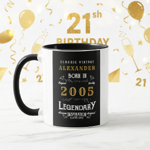 Personlig 21-årsdag Född 2005 Vintage Svart Mugg