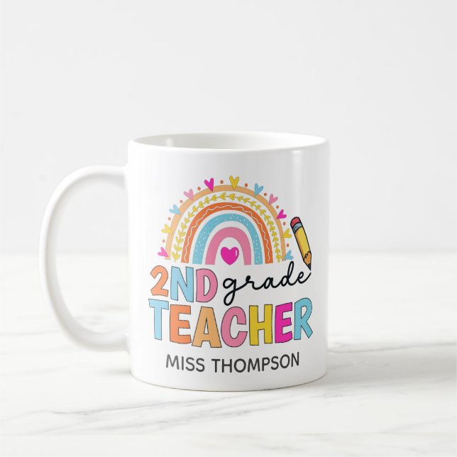 Personlig 2:a Klass Rainbow Teacher Coffee Mugg (Vänster)