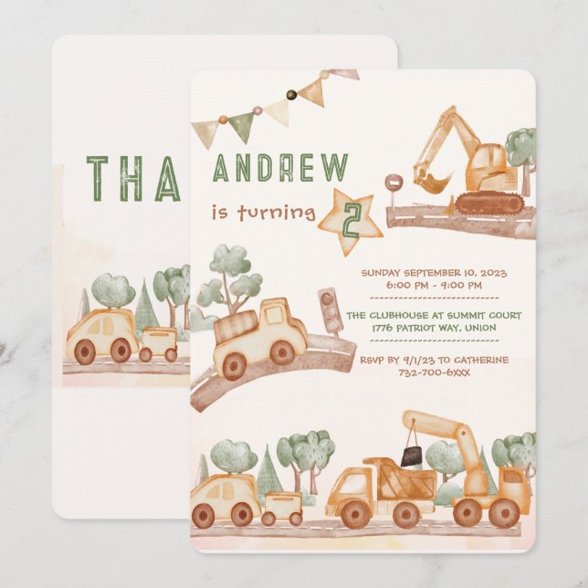 Personlig 2 födelsedag för pojke inbjudningar (Fram/baksida)