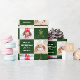 Personlig 2 Foto Grönt Guld jul Helgdag Presentpapper