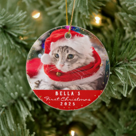 Personlig 2 Foto Pet Cat Meowy Julrött Julgransprydnad Keramik