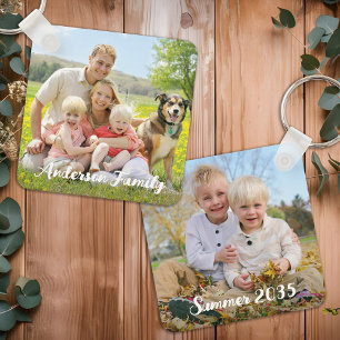 Personlig 2 Fotofamiljen Pet Kids Modern Nyckelring