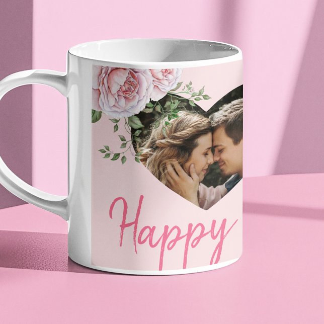 Personlig 2 fotohjärtan rosa ros Valentine Kaffemugg (Skapare uppladdad)